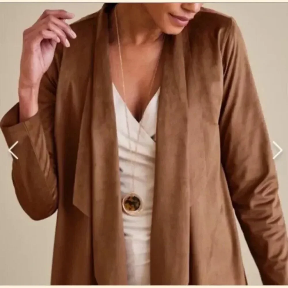 SOFT SURROUNDINGS Shape Drape Cardigan Jacket Open Front Faux Suede Brown Sz 3X